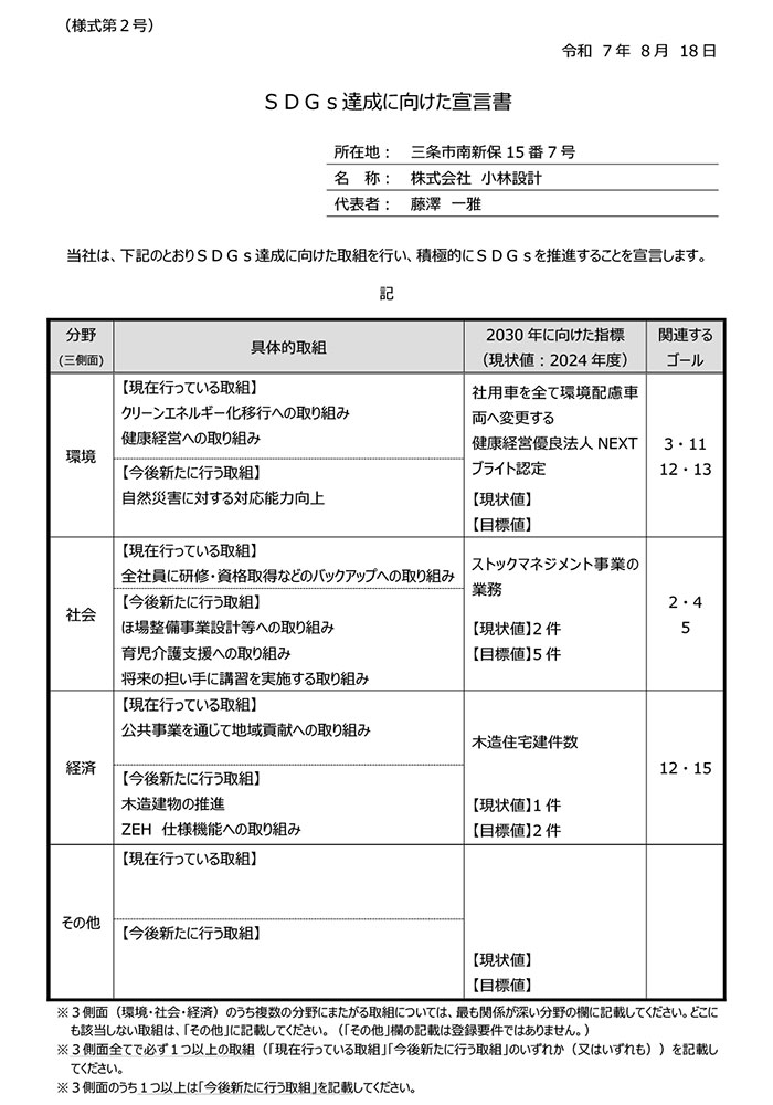 SDGs達成に向けた宣言書